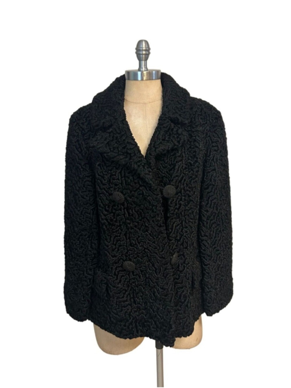 Vintage Lustrelam Black Double-Breasted Boucle Jacket Medium